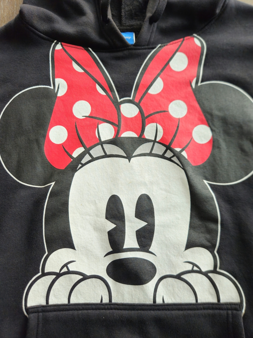 Disney Black Hoodie with Minnie Mouse Graphic and Red Polka Dot Bow